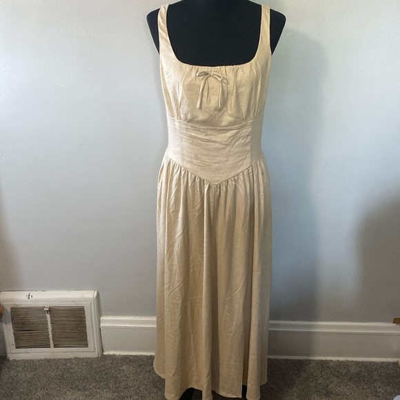 House of Harlow 1960 Linen Blend Maxi Dress Baby Doll Adjustable Straps Sz L NWT - Picture 1 of 12